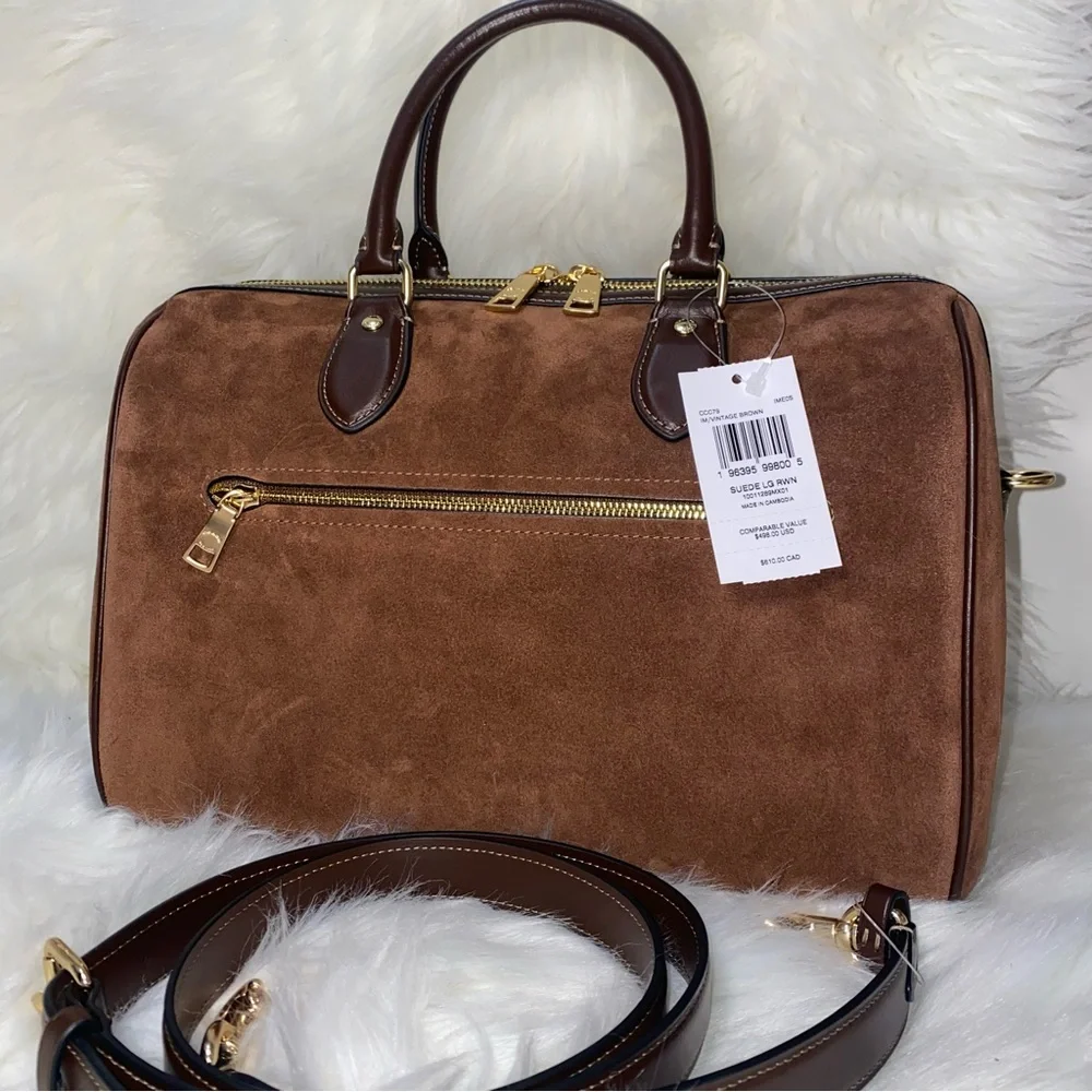 Coach 🤎 Large rowan satchel Suede New purse - Picture 4 of 14